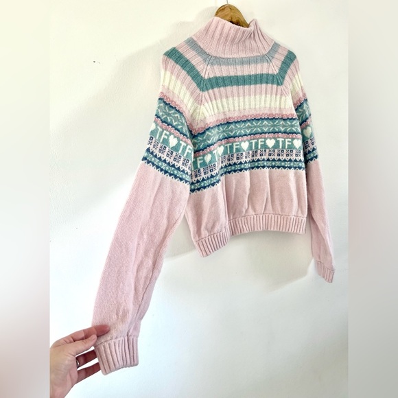 Teddy Fresh Merino Wool Blend Pink Fairisle Full Zip Knit Cardigan Sweater XL - Picture 9 of 11
